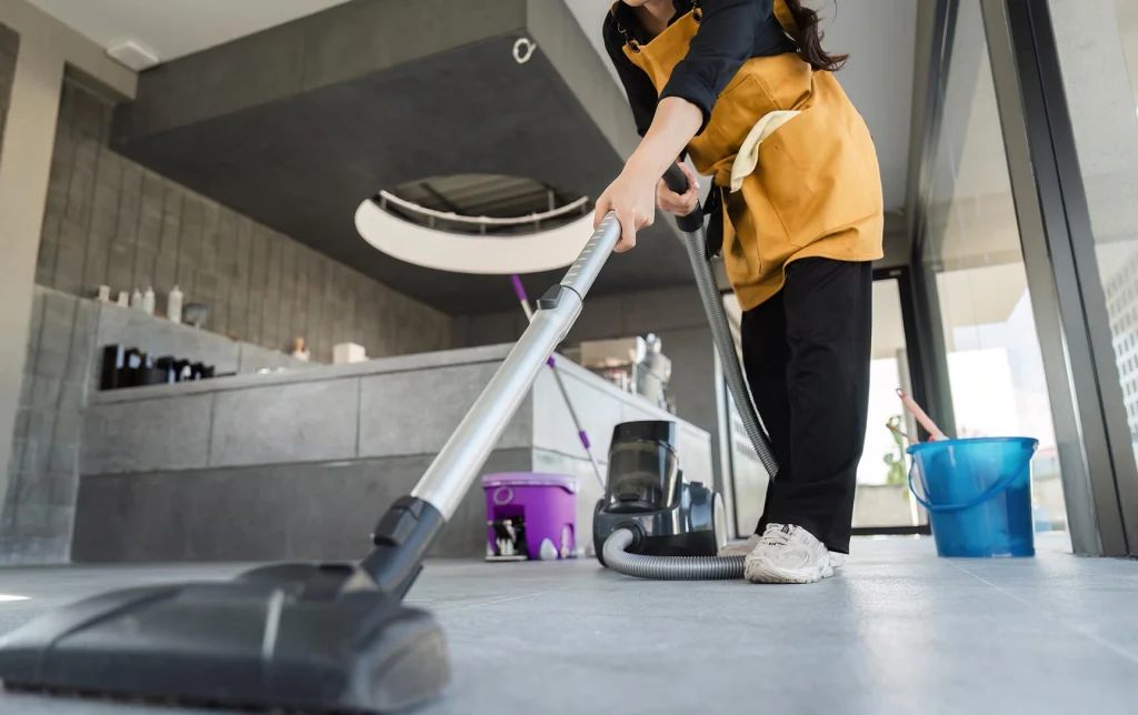Cleaning a coffee shop floor