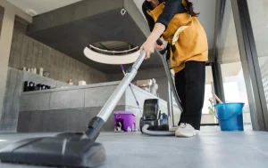 Cleaning a coffee shop floor